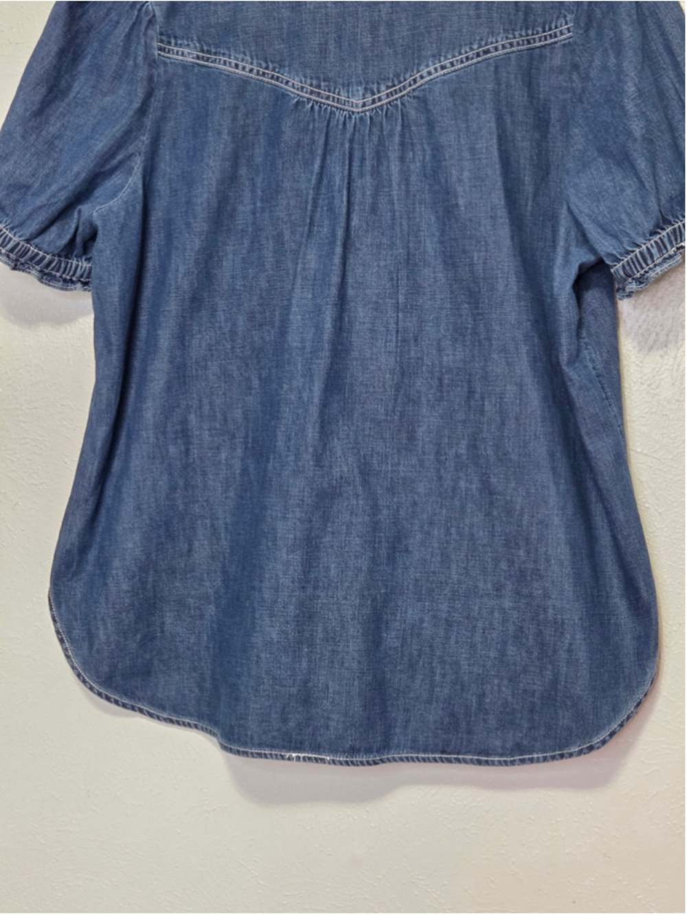 Anthropolgie Aly Denim Puff-Sleeve Blouse Women's Size XL Pilcro White Stitch - Picture 9 of 12